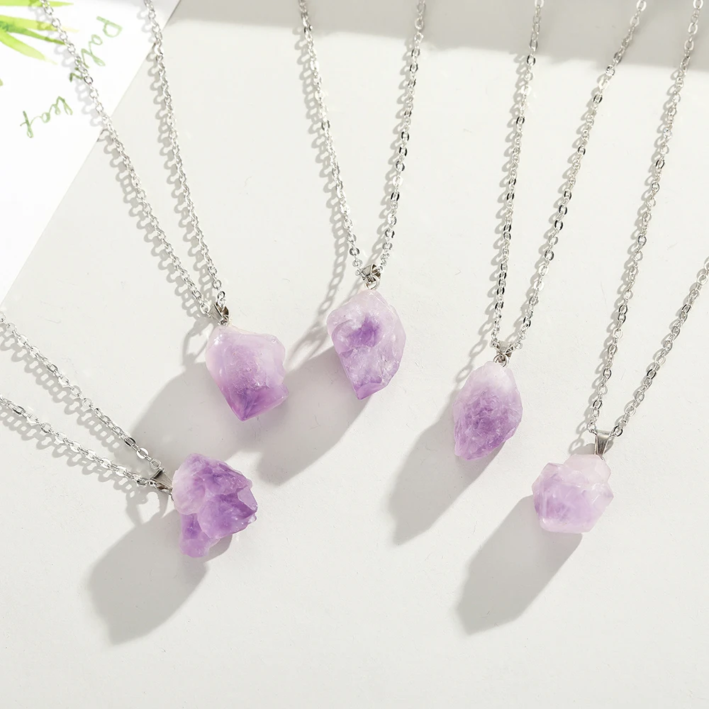 Natural Uruguay Amethyst Rough - Birth Flower Necklace ulasan dan harga