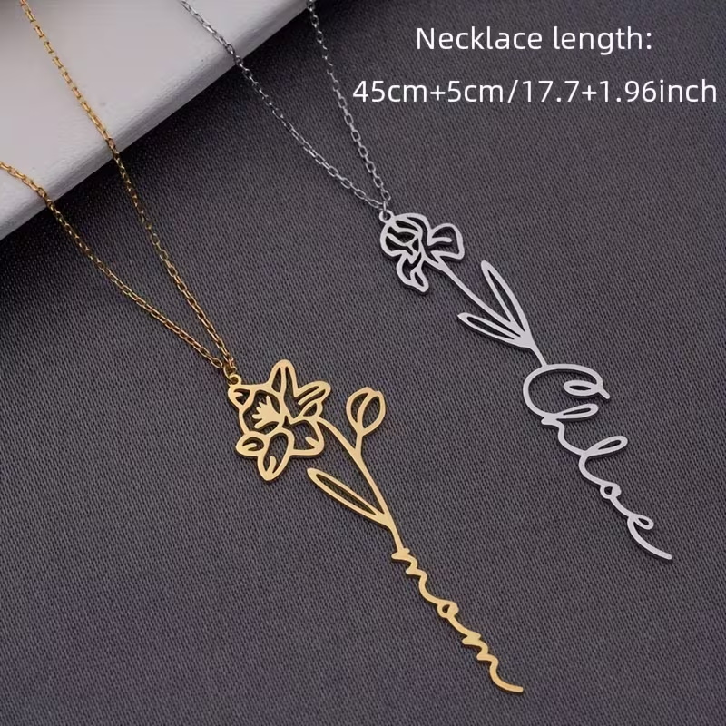 Personalized Custom Name Neckl - Birth Flower Necklace ulasan dan harga